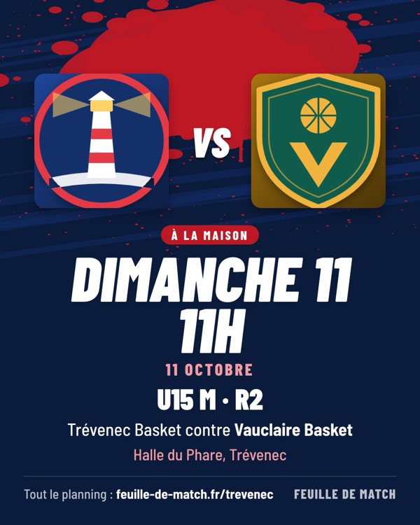 L'affiche d'un match : les deux écussons, le jour et l'heure, la salle, aux couleurs du club qui reçoit