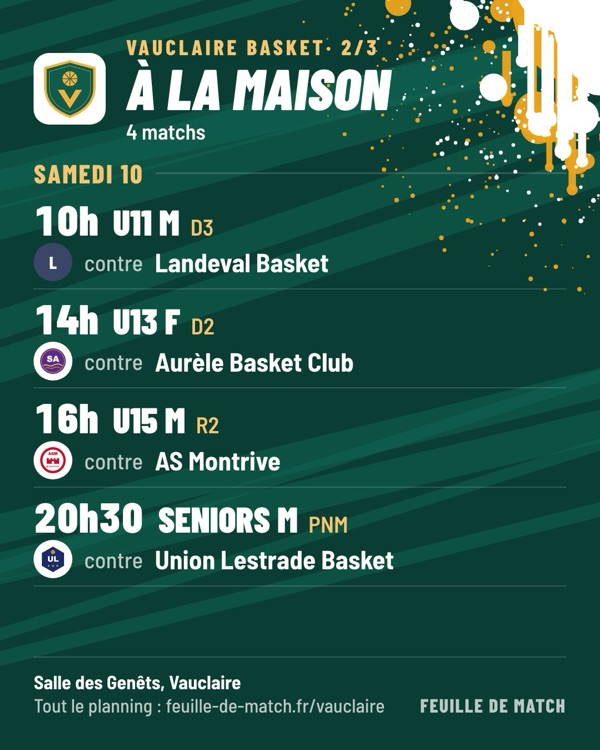 Le programme du week-end d'un club : les matchs à la maison, heure par heure