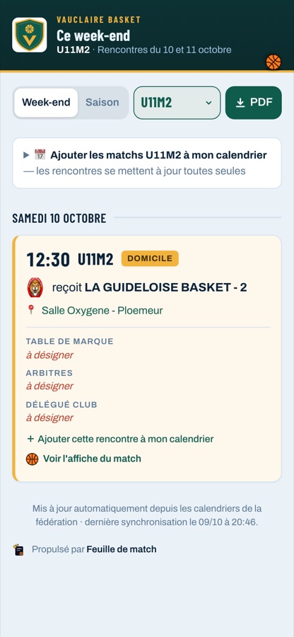 L'appli ouverte sur l'équipe U11M2&nbsp;: ses matchs du week-end